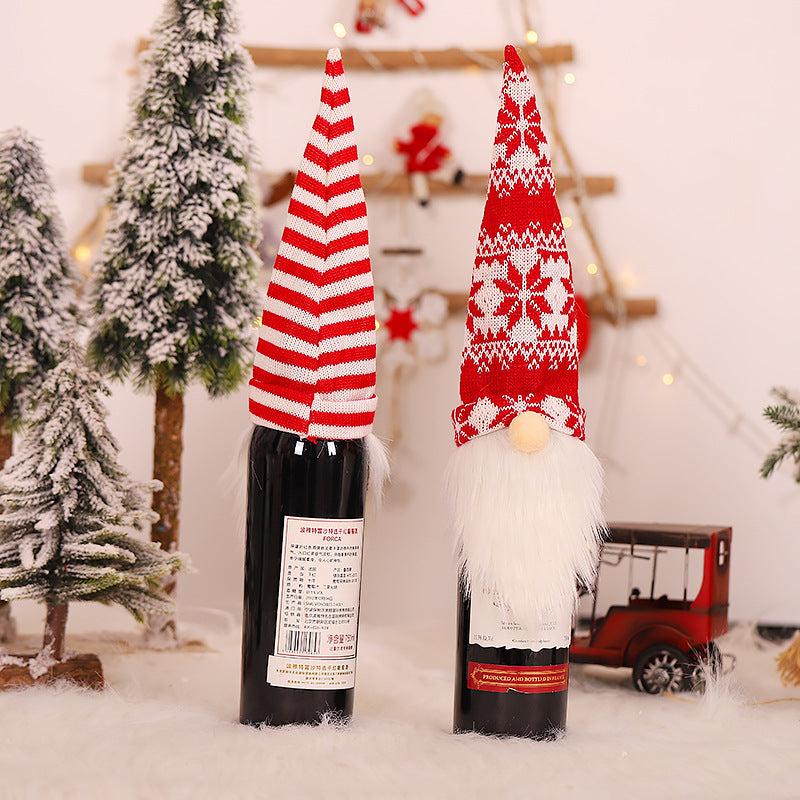 Christmas ornaments faceless elderly knitted wool wine bottle cover holiday table decoration