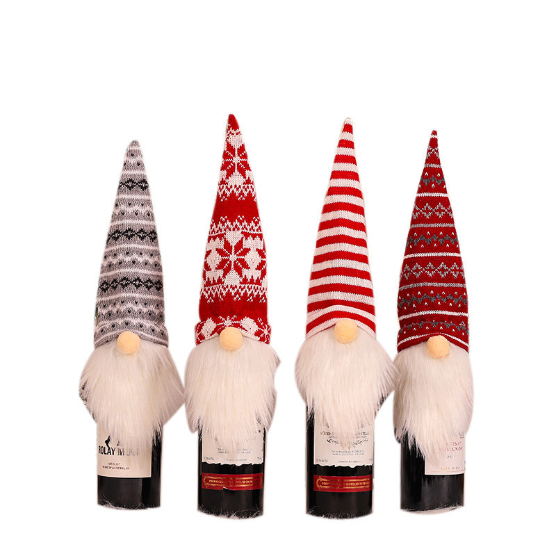 Christmas ornaments faceless elderly knitted wool wine bottle cover holiday table decoration