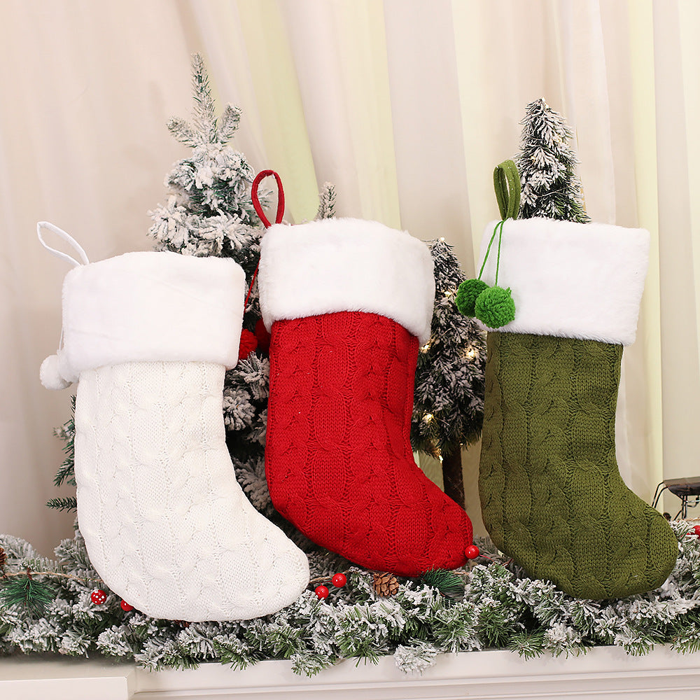 New Christmas Ornaments Knitted Striped Wool Socks